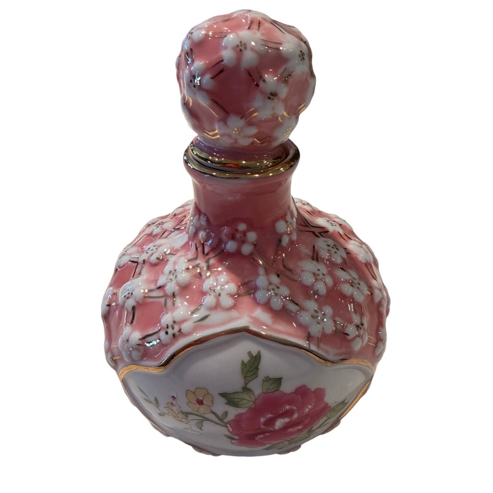 KPM Floral Porcelain Perfume Bottle Pink Gold‎ Gilt Rose Lattice Cottagecore